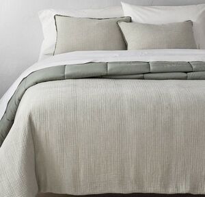 RARE King Textured Chambray Cotton Comforter & Sham Set Sage Green- Casaluna NEW